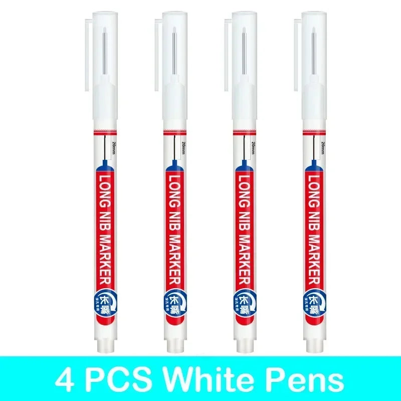 4PCS 20mm Deep Hole Long Nib Multi-Purpose Head Markers for Metal Perforating Pen Woodworking Decoration Art Supplies Zpaxo 4 PCS White Pens