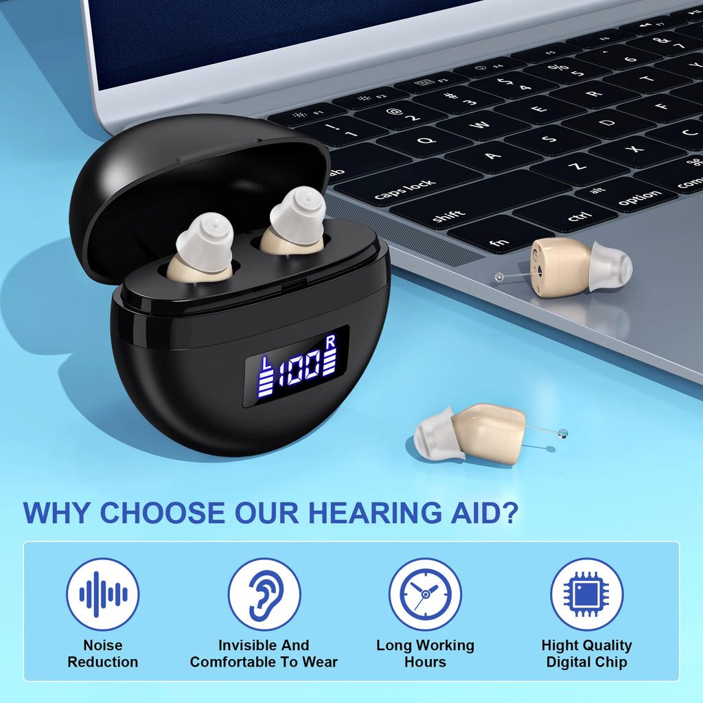 Portable Rechargeable Hearing Amplifier Earbuds Adults Magnetic