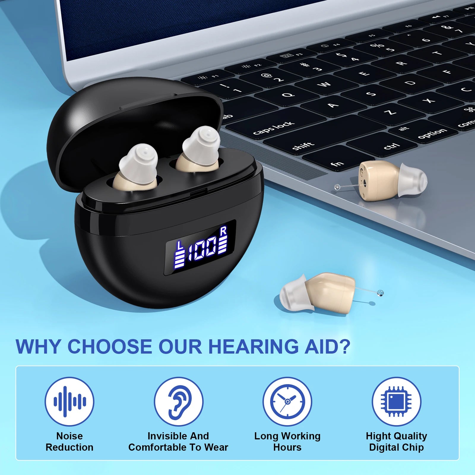 Portable Rechargeable Hearing Amplifier Earbuds Adults Magnetic