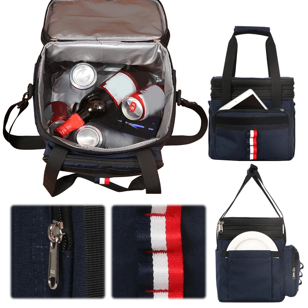 Insulated Cooler Bag Side Pockets Thermal Storage Dual Compartments