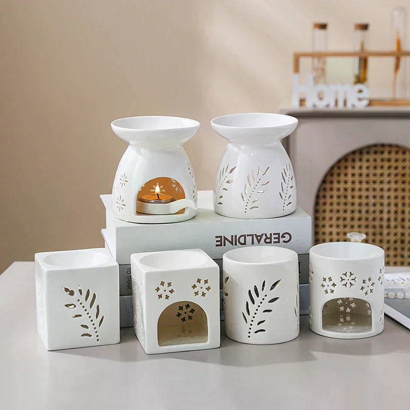 White Ceramic Incense Burner Candle Essential Oil Aromatherapy Diffuser Hollow Heating Stove Middle East Home Decor Ornament Zpaxo