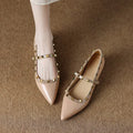 Pointed Toe Mary Janes Cover Heels Women Single Shoes Summer Fashion Female Pumps Rivet Buckle Strap Zapatos Mujer Zpaxo 35 Beige