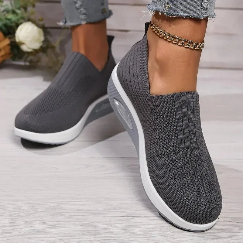 Women's Casual Slip on Sneakers Breathable Woven Mesh Upper Jogging Shoes for Women Walking Biking Driving Zapatillas De Mujer Zpaxo GRAY 43