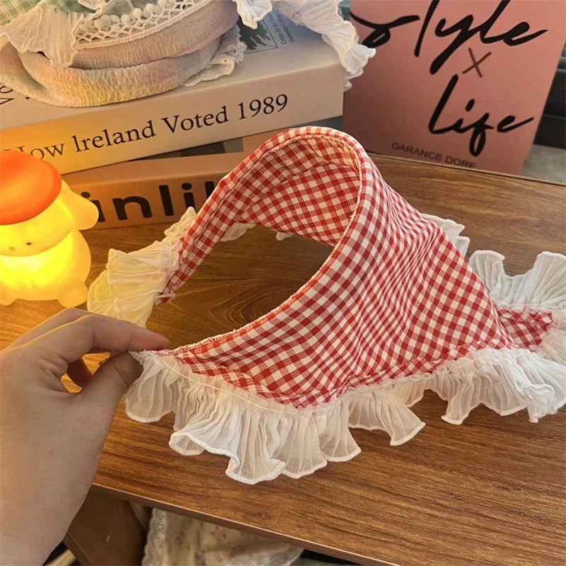 Fashion Lace Hair Hoop Triangle Scarf Kerchief Hair Scarf Bohemia Bandana Hair Band Women Girl Headscarf Hair Accessories Zpaxo red white