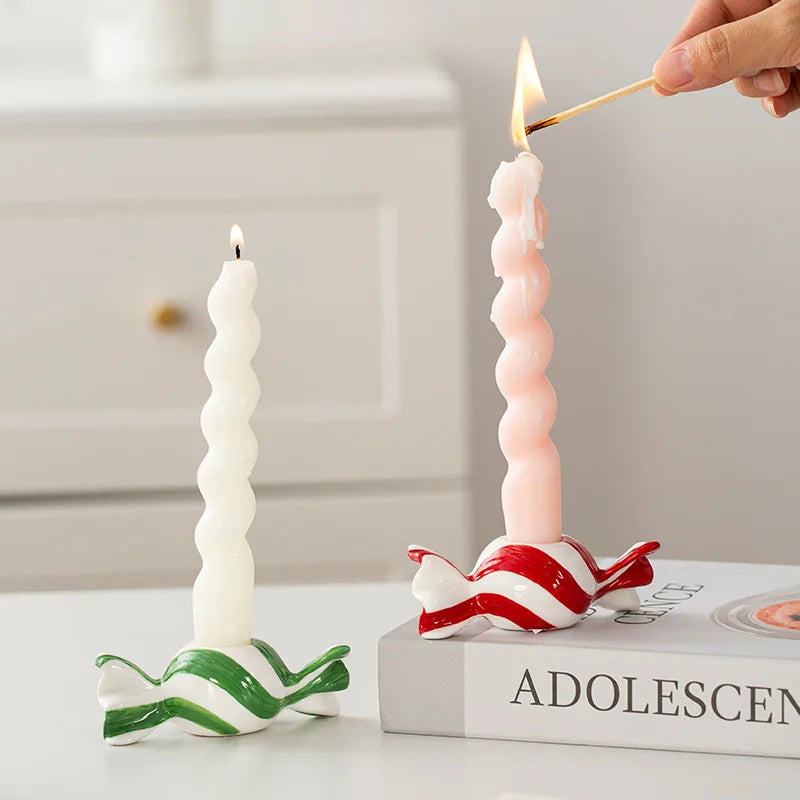 Ceramic Candy Striped Tealight Candle Holder | Festive Decor