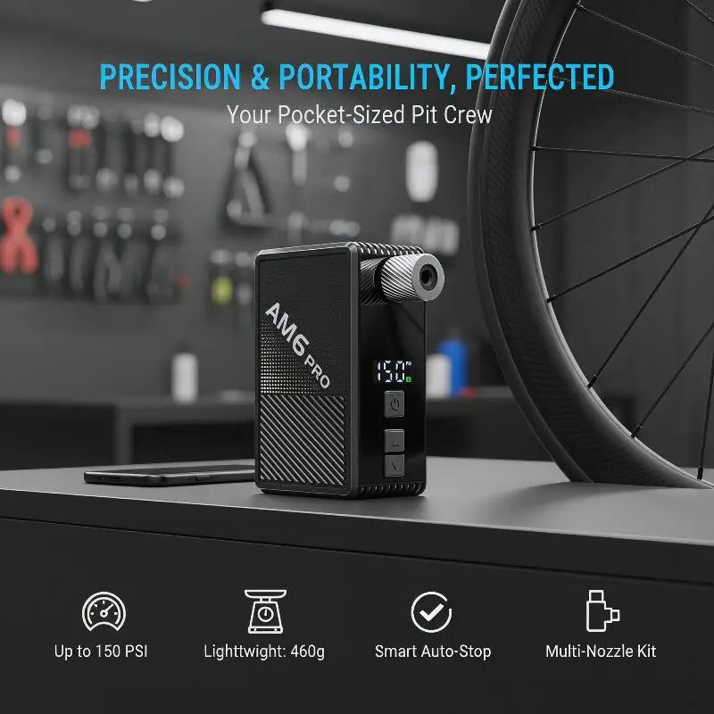 Portable Electric Bike Pump 150PSI – Digital Display & USB-C