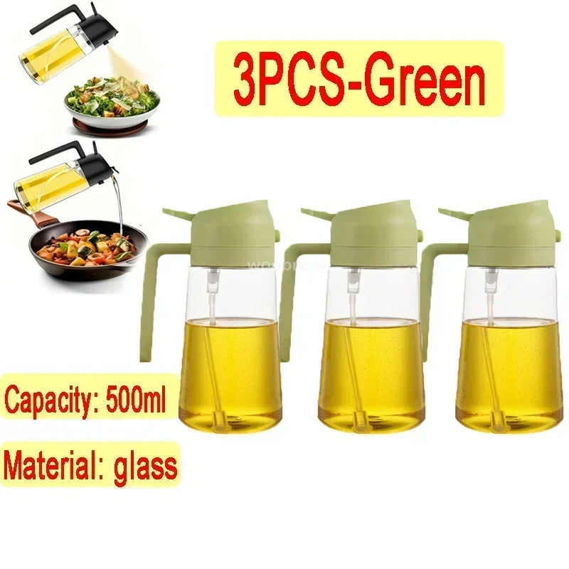 Oil Spray Kitchen Glass Oil Spray Bottle 500ml Olive Oil Sprayer Camping BBQ Kitchen Baking BBQ Picnic Kitchen Tools Zpaxo 3pcs-green