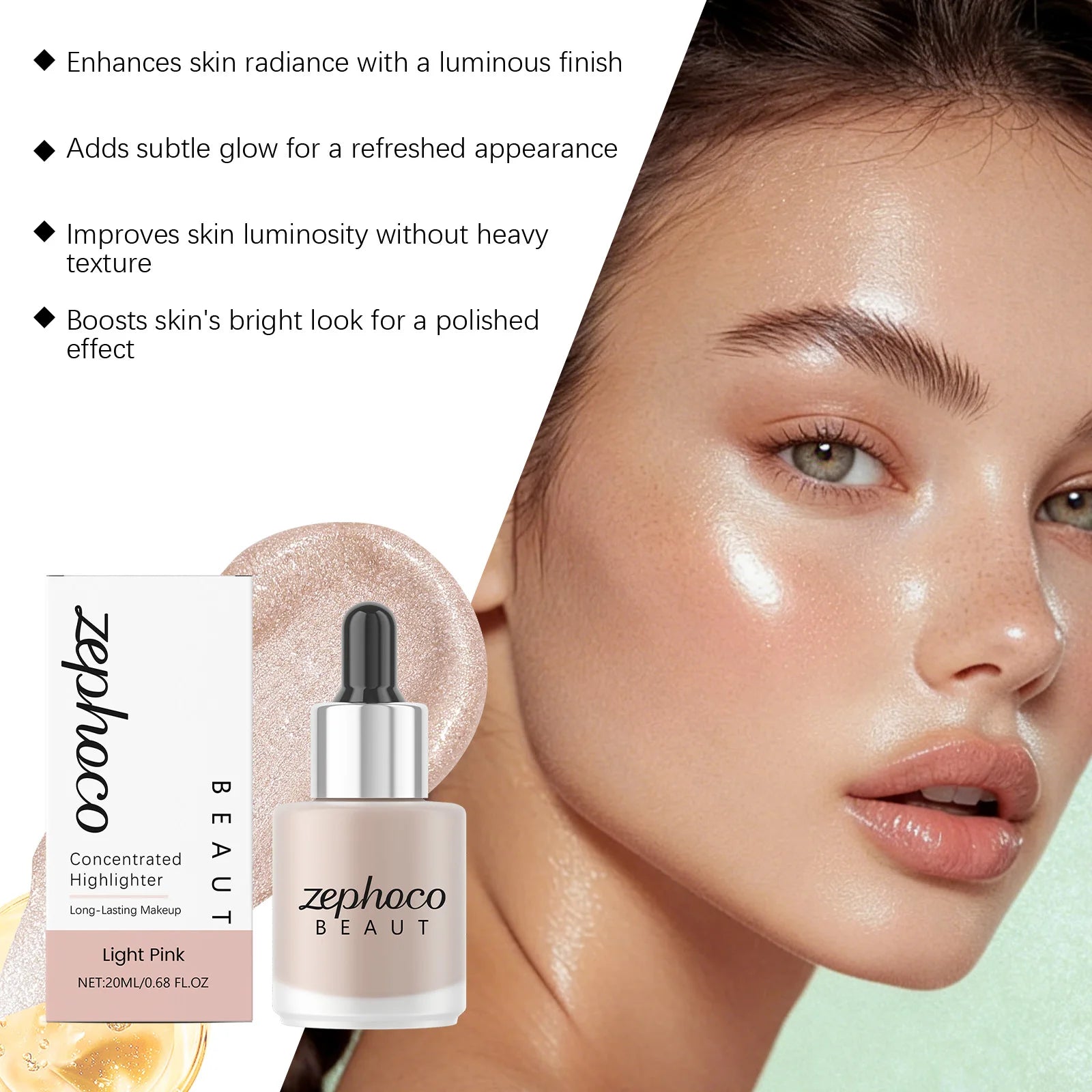 Concentrated Highlighter Liquid Enhance Skin Radiance Refined Makeup Effect Easy Application Suitable Daily Facial Makeup Zpaxo