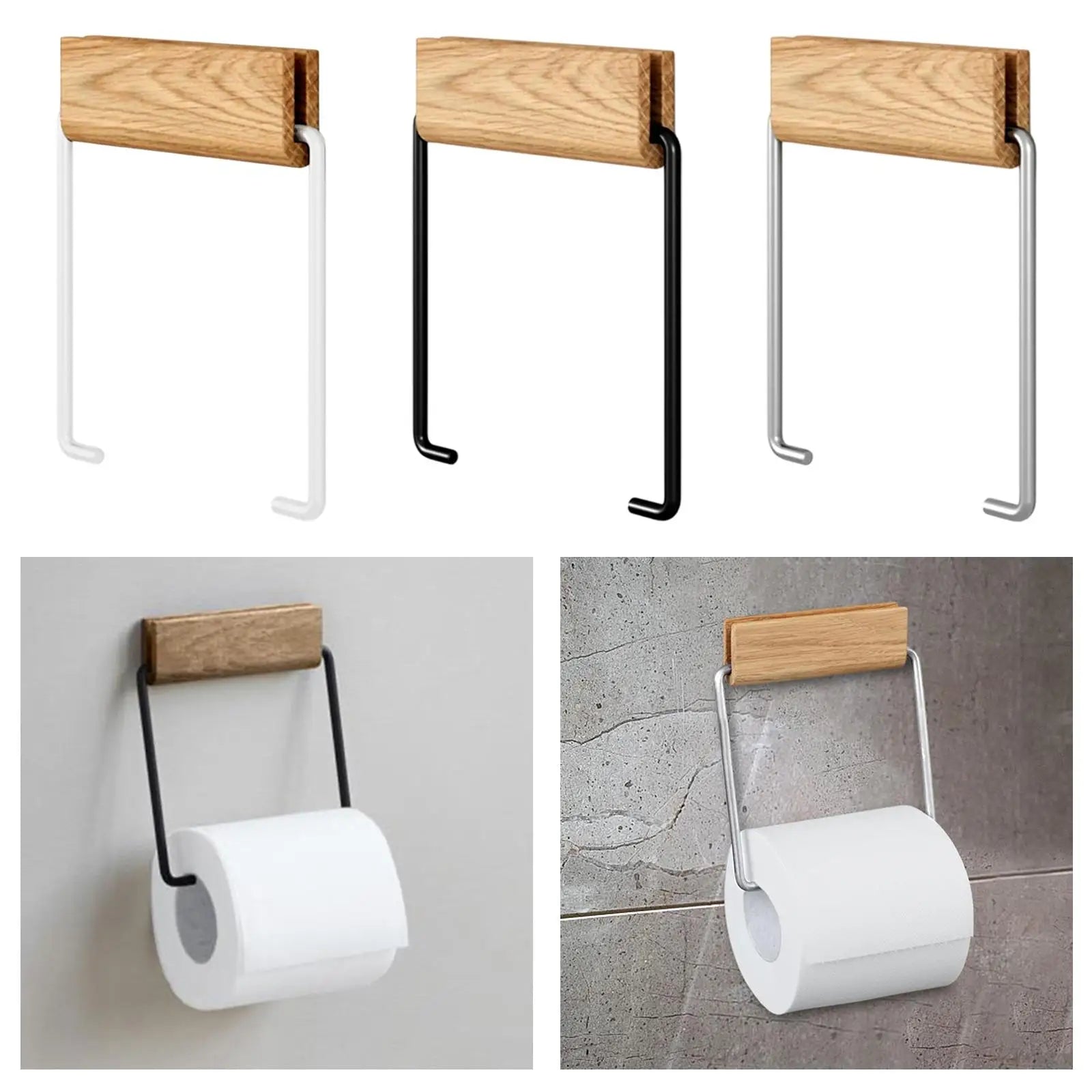 Wall-Mounted Paper Towel Holder – Modern Wood & Metal Rack Toilet Paper Holder Zpaxo