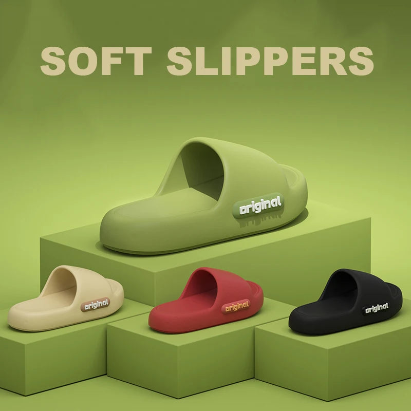 Unisex Letter Slippers Beach Slides Solid Mens Thick Sole Indoor