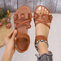 Women Sandals Fashion Floral Designer Shoes 2025 New Summer Casual Open-toed Women Flats Shoes Casual Comfortable Sandals Zpaxo Brown 39