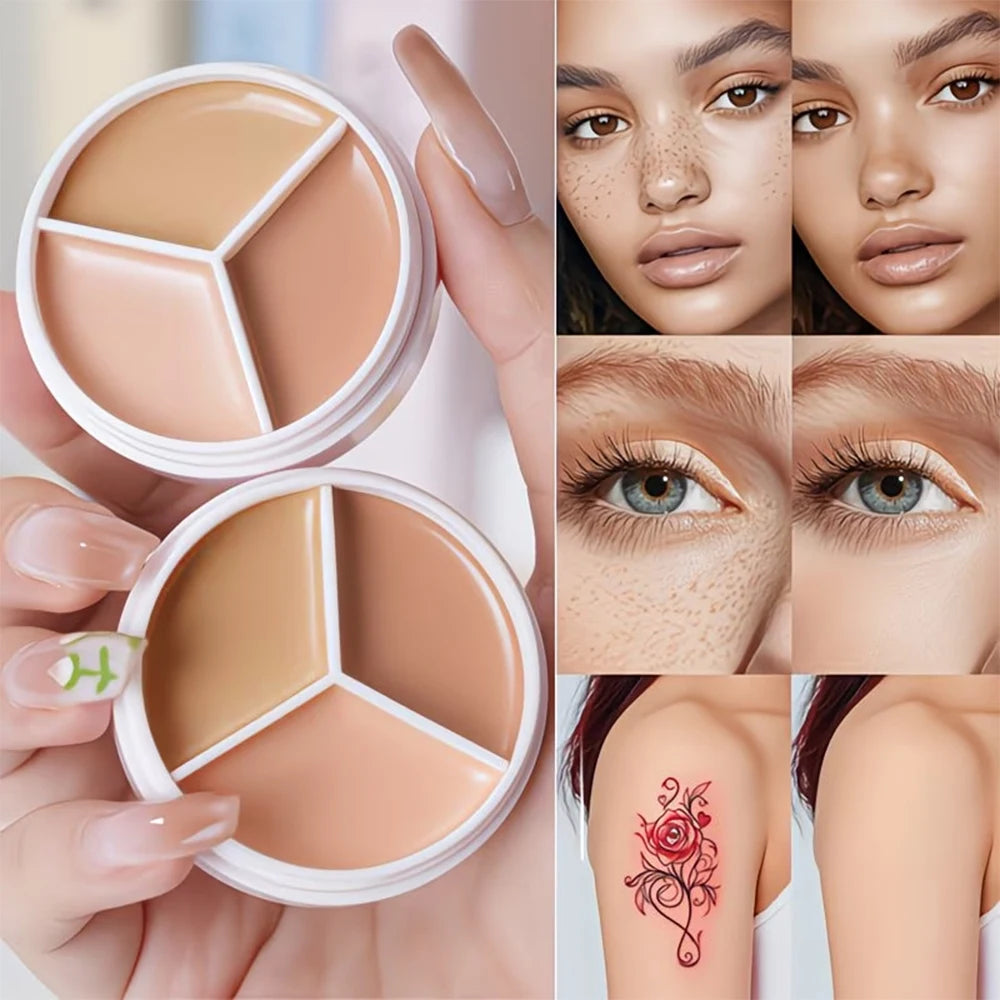 Professional Concealer Palette 3 Shades, Full Coverage Dark Circle Corrector, Face Makeup for Flawless Skin Zpaxo