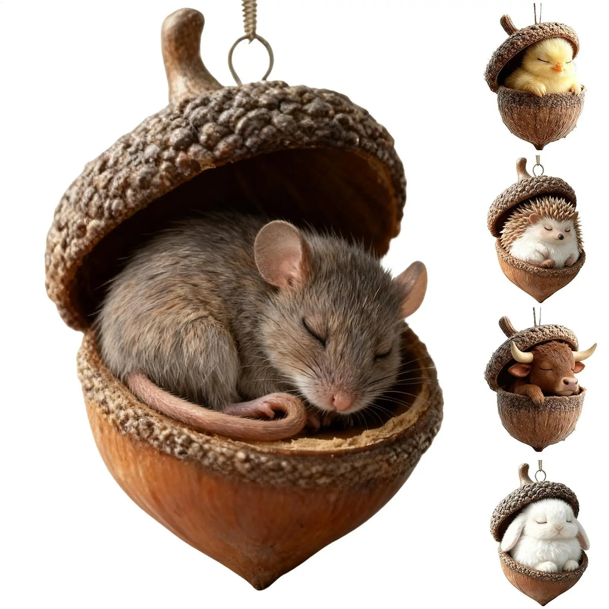 Christmas Tree Acorn Ornaments 2D Acrylic Sleeping Animal Pendant Zpaxo