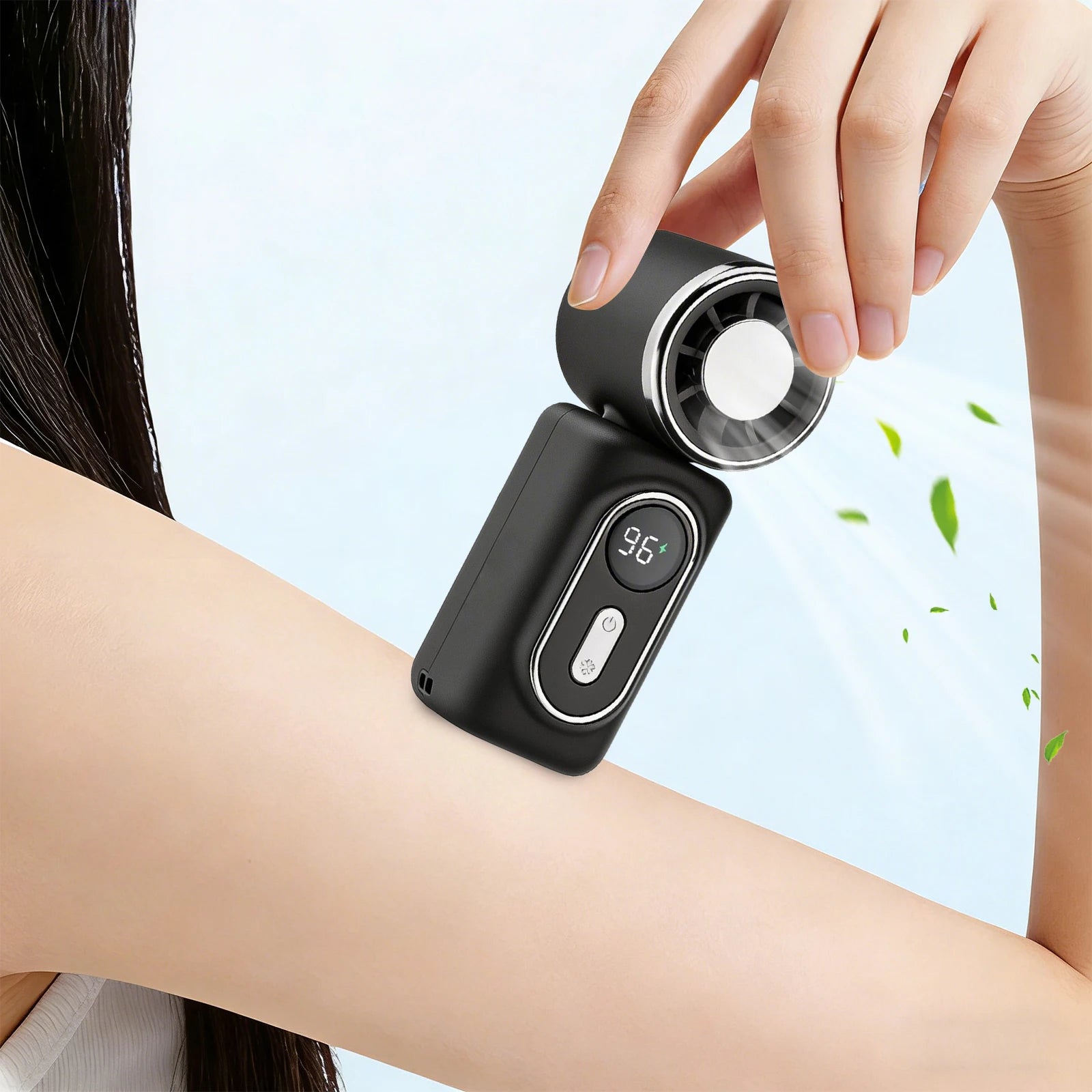 Small Pocket Fan Hands-free Portable Adjustable 5-Speed LED Display Zpaxo