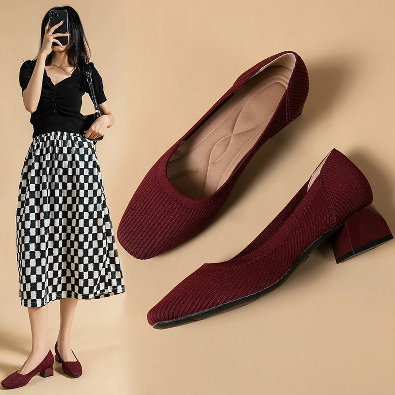 Straight Grain Square Toe Princess Shoes Thick Heel Single Women Zpaxo
