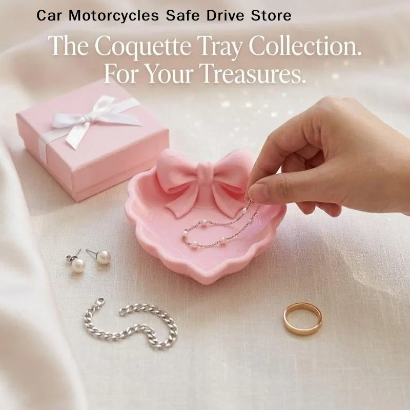 CMHeart-Shaped 3D Printed Jewelry Tray Pink Bow Elegant Decor Table