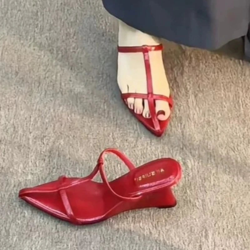 Women's Pointed Closed Toe Solid Comfortable Wedge Heel Slippers Zpaxo