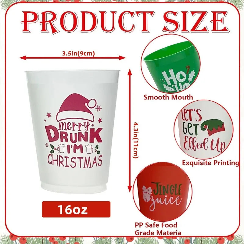 Hot 12-20PCS Unique Letter Design Plastic Christmas Cup, 16 Ounce Reusable Cup for Home Holiday Party Decoration Zpaxo