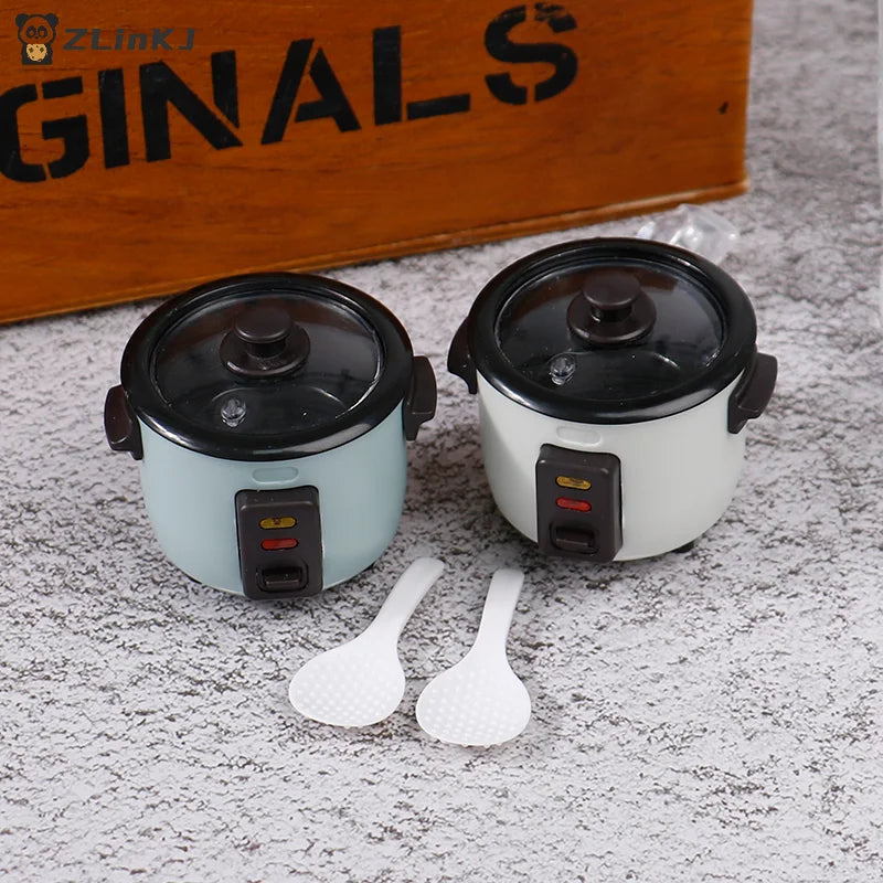 ▶1/12 Mini Rice Cooker Model With Rice Spoon Dollhouse Miniature Kitchen Appliances For Dollhouse Food Accessories Toy Zpaxo