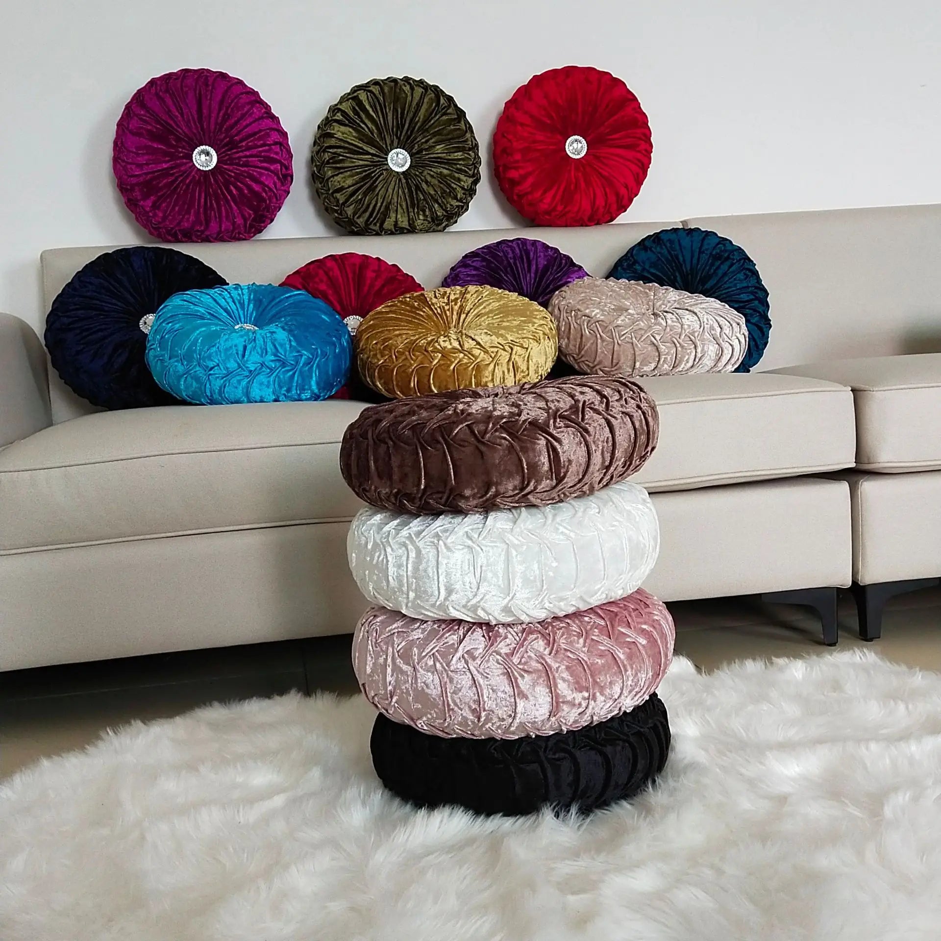 Floating Window Cushion Nordic Pumpkin Pillow in Living Room Solid Color with Diamond Wheels Round PuTuan Tatami Plush Pillow Zpaxo