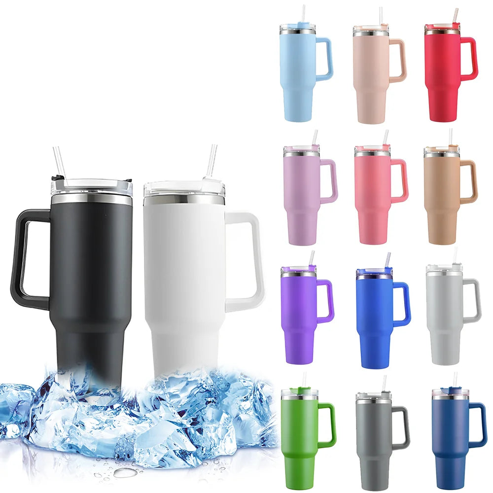 40oz 304 Stainless Steel Insulated Water Bottle,Thermal Coffee Car Cup, Cold Hot Mugs Vacuum Flask With Handle Straw,For Sport Zpaxo