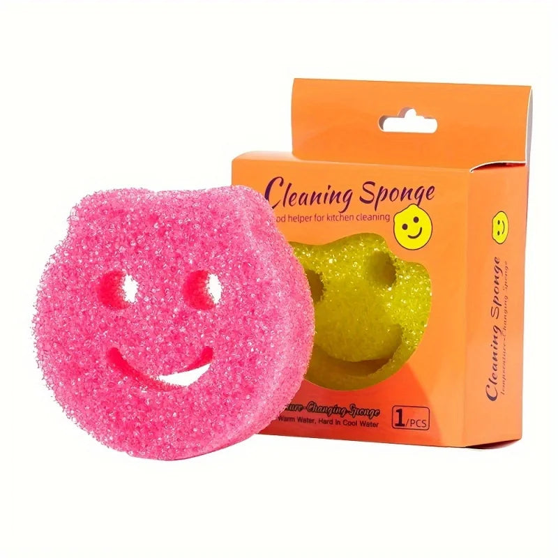 7pcs Smiley Face Temperature-Changing Cleaning Sponges，Colorful Kitchen Dishwashing Tools for Summer Grease Removal Cleaning Zpaxo
