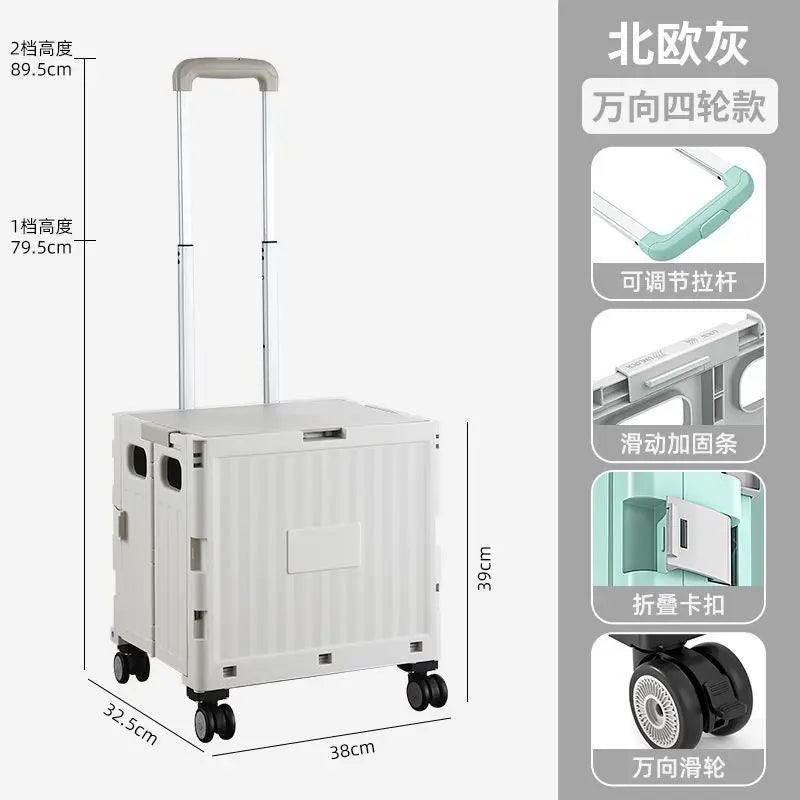 Foldable Outdoor op Cart with Pull Rod Vegetable Bung Small Pusart Multi-Functional Home Use Cam Cart Zpaxo Beige-48L