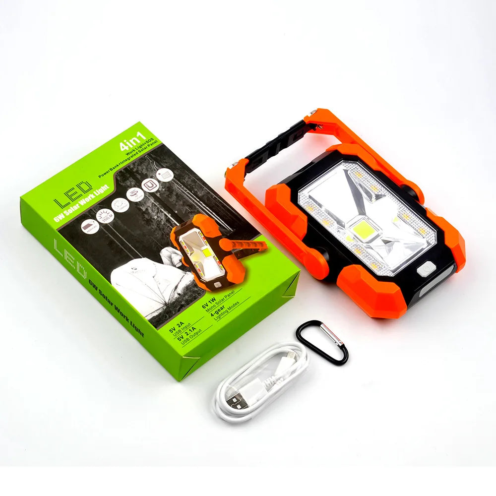 Solar Mobile Work Light Foldable Outdoor Lighting 4400mAh Torchlight COB Rechargeable Emergency Hiking Camping Tents USB Light Zpaxo orange USB Light China Mainland
