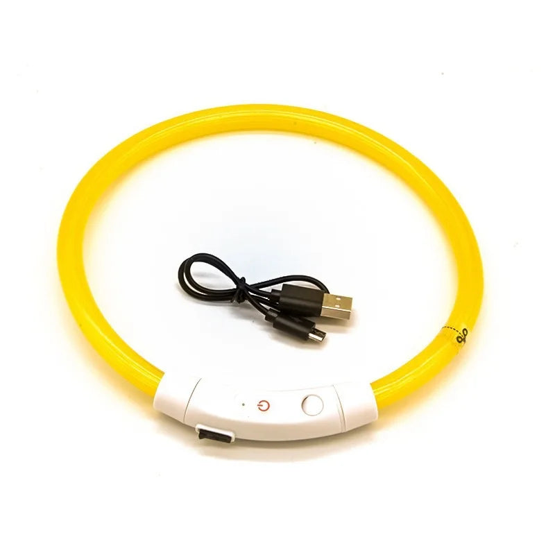 Pet Dog LED Light Collar Luminous Anti-lost USB Charging Necklace Zpaxo Yellow XS（old）