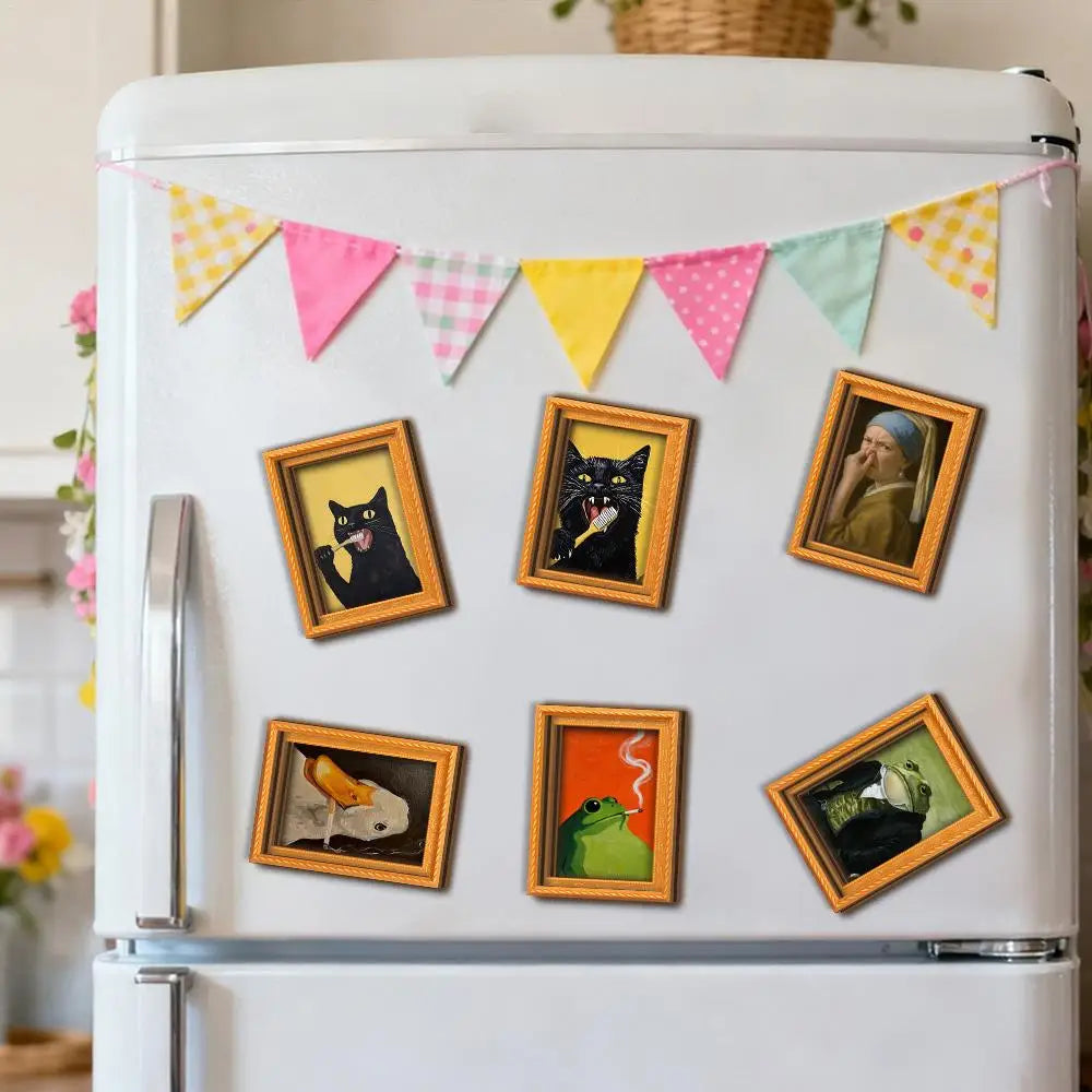 Cat Magnets 6-Piece Funny Wooden Cute Home Decor Anime Figure Refrigerator Magnet for Wall Door Locker Living Room Kitchen Home Zpaxo