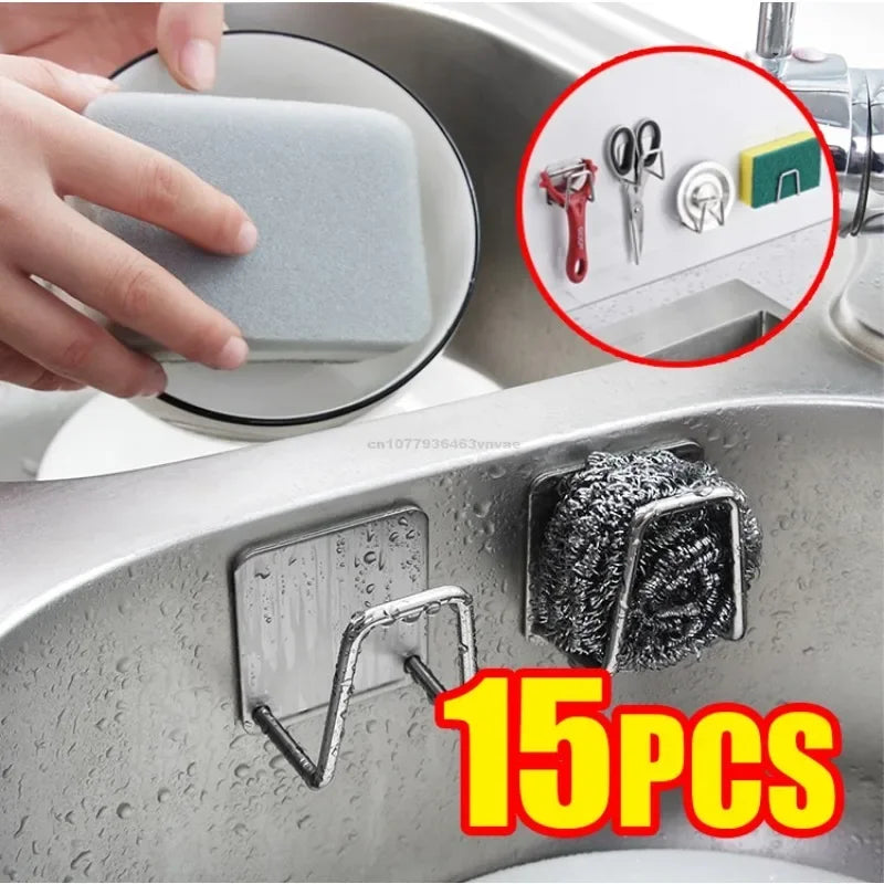 Kitchen Sponges Holder Stainless Steel Sink Sponges Drain Drying Rack Self Adhesive Storage Holder Hooks Bathroom Organizer Zpaxo