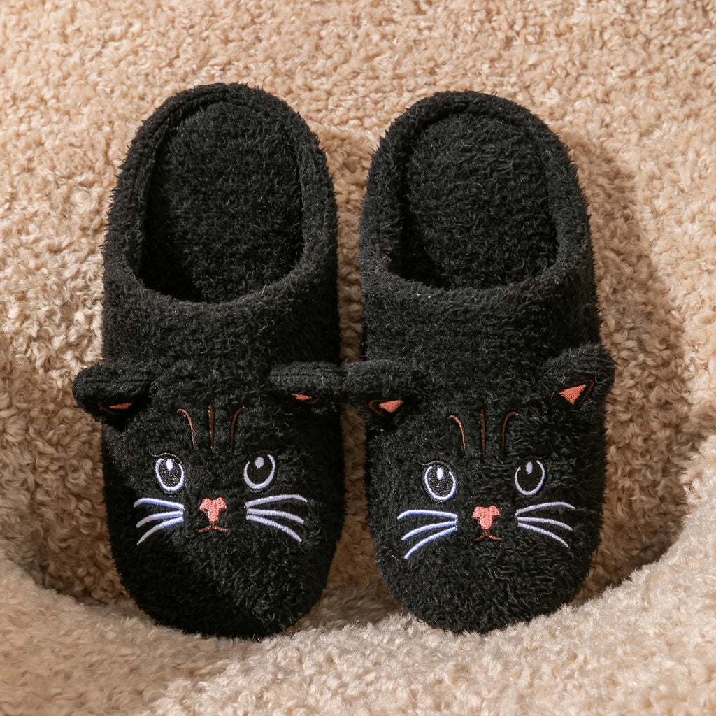 Women's Cartoon Cat Plush Slippers Cozy Winter Bedroom House Shoes