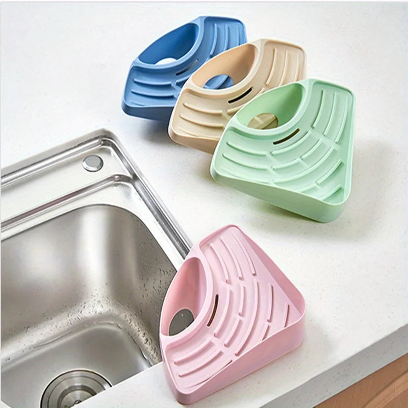 Kitchen Sink Triangle Organizer – Sponge & Utensil Drain Rack Sink Corner Organizer Zpaxo