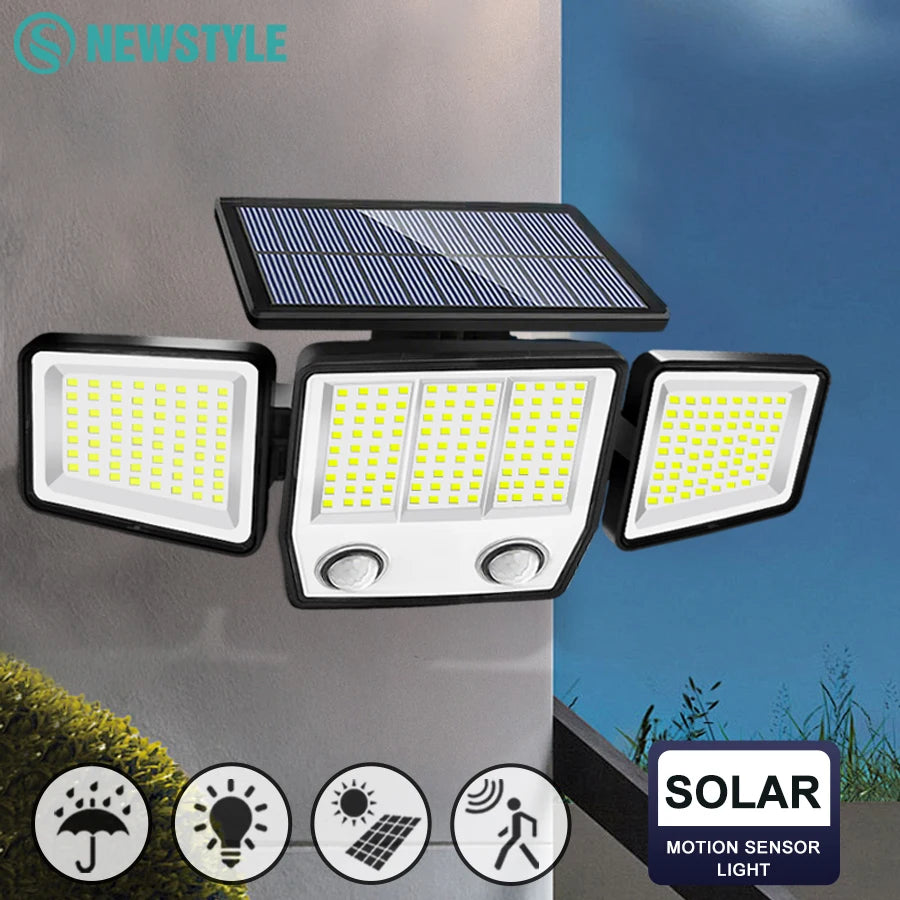 3 Heads Solar Motion Sensor Lights 236 223LED Security Flood Zpaxo