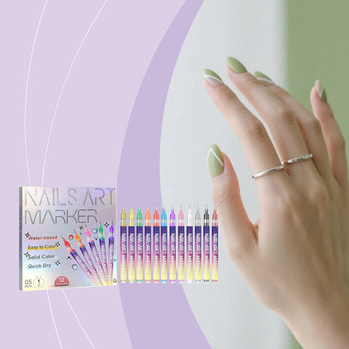 12-Color Nail Art Marker Pen Set | 0.5mm Ultra Fine Water-Based Nail Art Pen Set Zpaxo