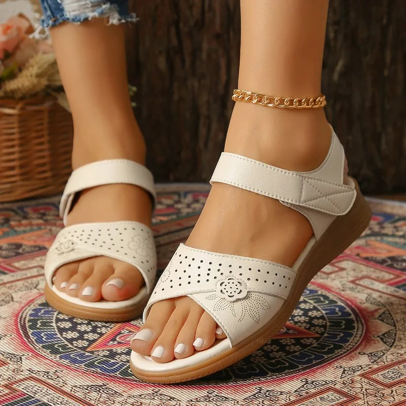 Women's Fish Mouth Open Toe Flower Embellishment Comfortable Vintage Zpaxo