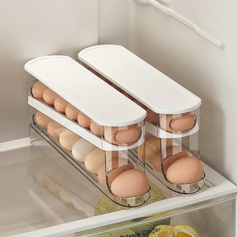 2-Tier Automatic Rolling Egg Dispenser Stair-style Storage Organizer