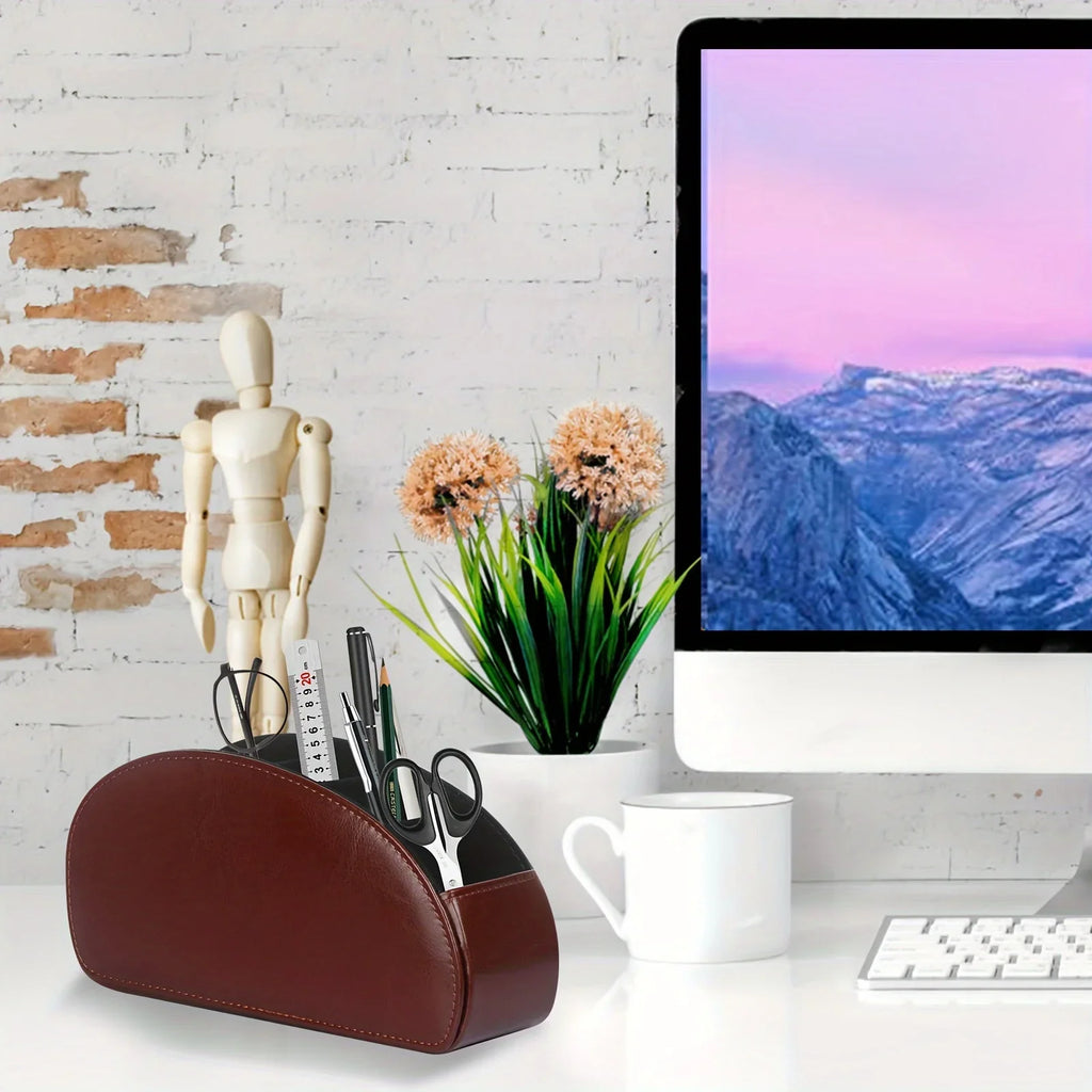 5 Grid Pu Leather Organizer Remote Control Phone And Tv Holder Desk Storage Box Cosmetics Brush Zpaxo