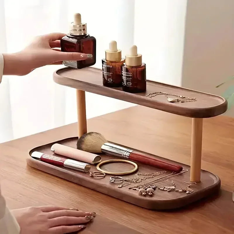 Hot Wooden Storage Shelf 2-Tiers Desktop Organizer Shelves Desk Display Rack Desktop Dressing Table Cosmetics Storage Rack YUZI Zpaxo