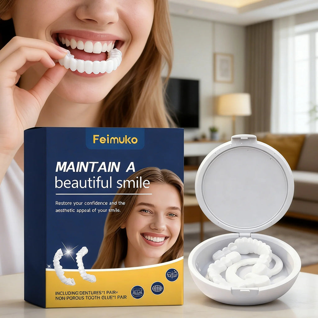 Adjustable Snap Teeth Smile Veneers Natural White Comfortable Fit Cosmetic Dentures False Teeth Beauty Care Oral Hygiene Resin Zpaxo