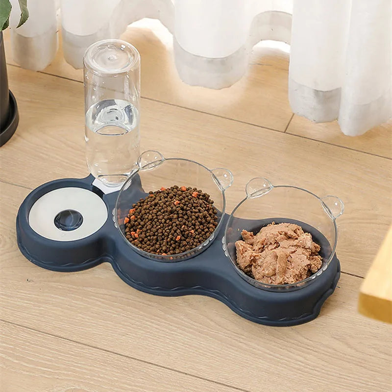 Double Pet Bowl Automatic Water Dispenser Non-slip Cat Dog Food Easy