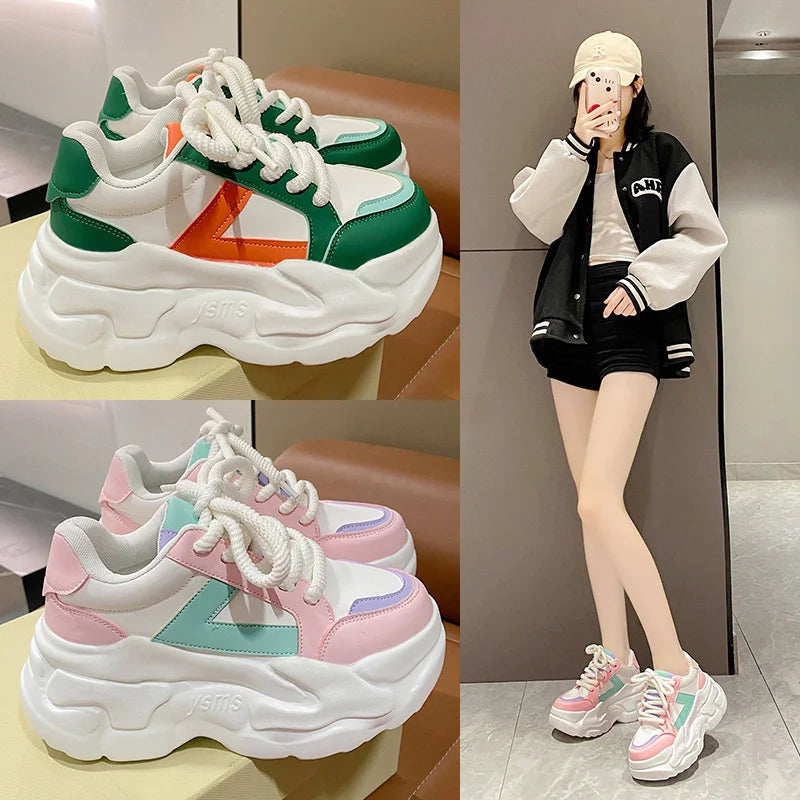 Women Autumn Fashion Hidden Heels Sports Dad Shoes Spring Platform Zpaxo