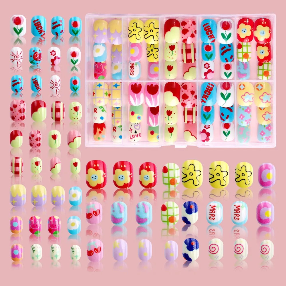 Kawaii Children False Nails Flower Heart Candy Kids Fake Ice Cream Zpaxo Style 10