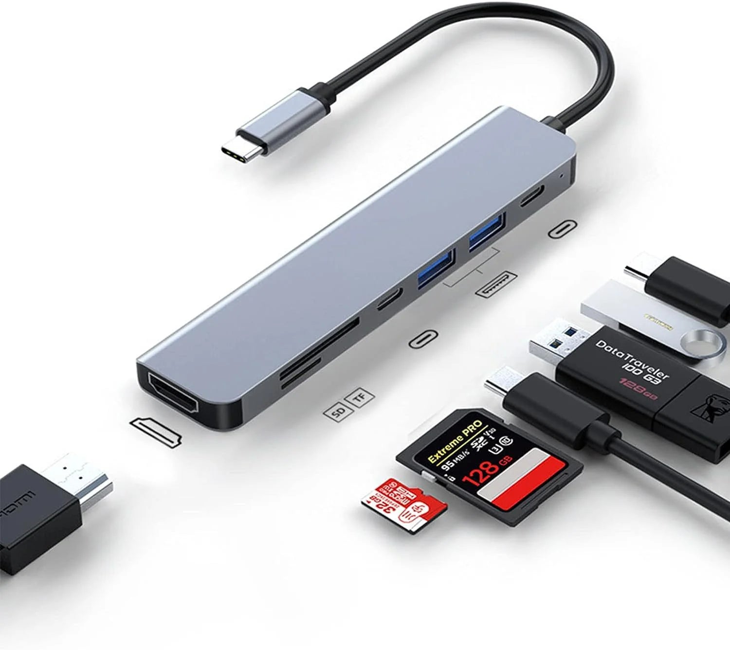 C 1 USB3 0 Hub HDMI PD87W 4K 30Hz Definition Converter SD TF Card Zpaxo