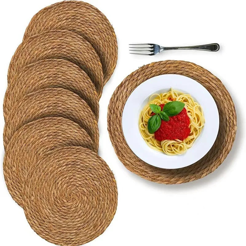 Handwoven Rattan Round Placemats – Heat-Resistant Table Mats Woven Placemat Zpaxo