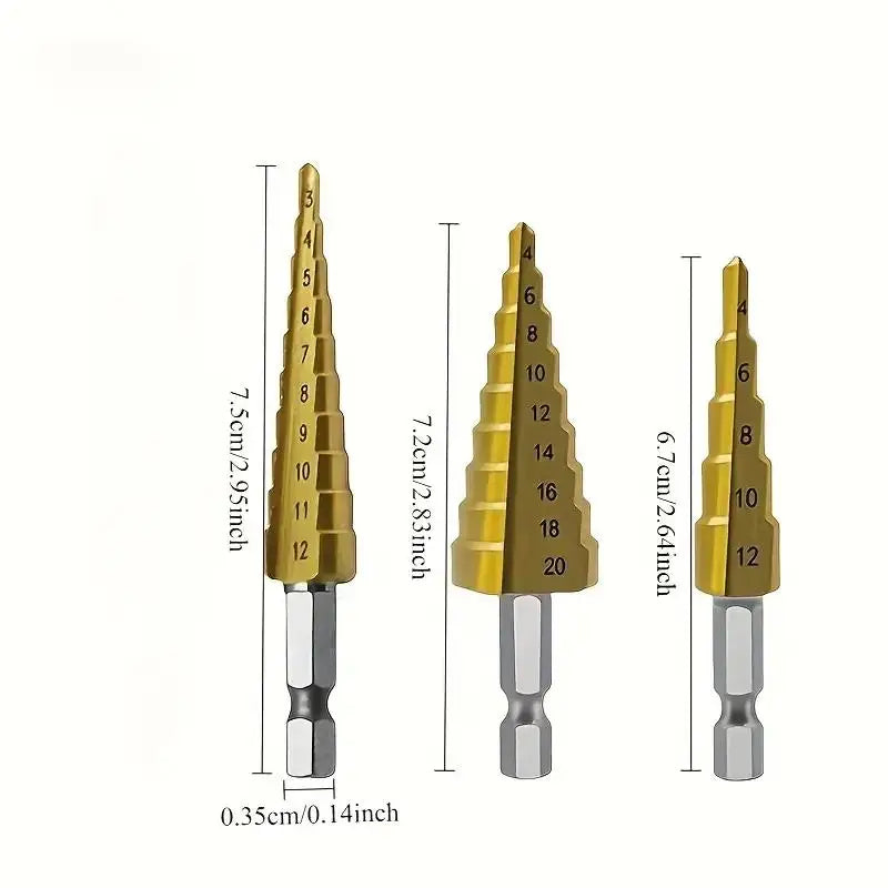 3PCS step drill kit-for wood and metal | Multi-size drilling tool kit without power supply Zpaxo