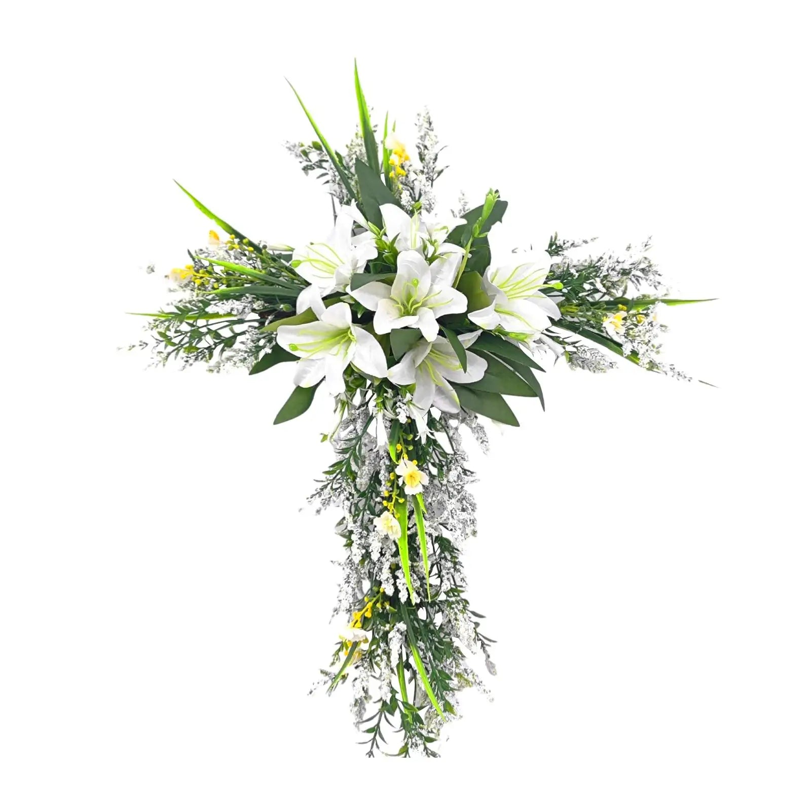 Easter Liliaceous Cross Wreath Garland Welcome Sign 20x15.7inch Artificial Flower for Indoor Outdoor Multipurpose Sturdy Zpaxo