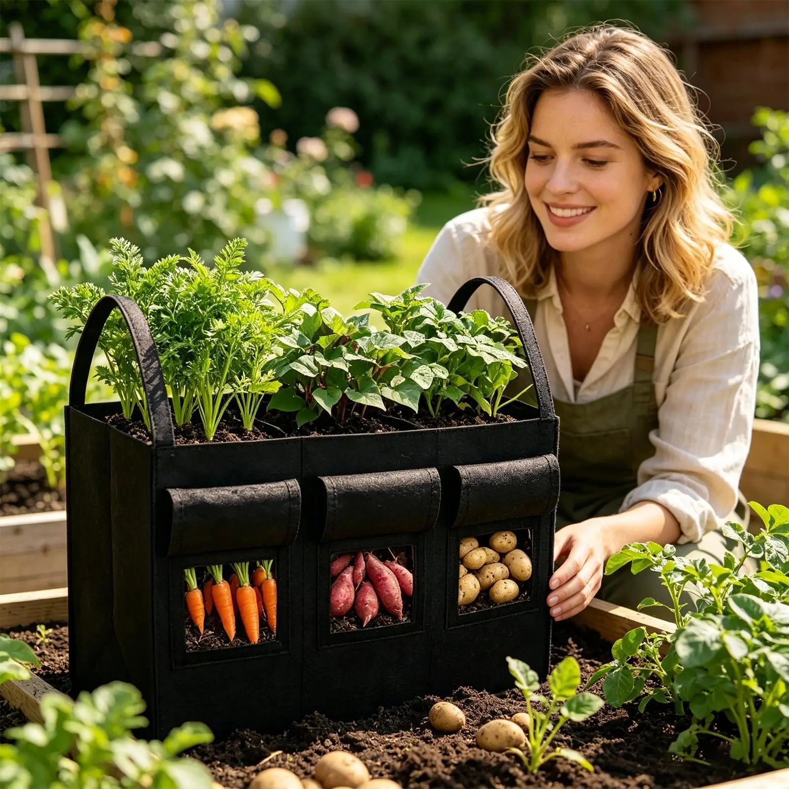 Grow Bags Breathable Potato Growing Container with Handles Vegetable Growing Bags for Home Garden Backyard Terrace Courtyard Zpaxo