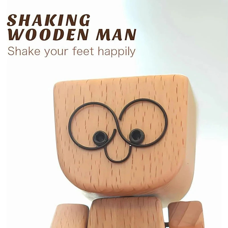 Shaking Wooden Man Figurine – 12 Magnetic Expressions Decor