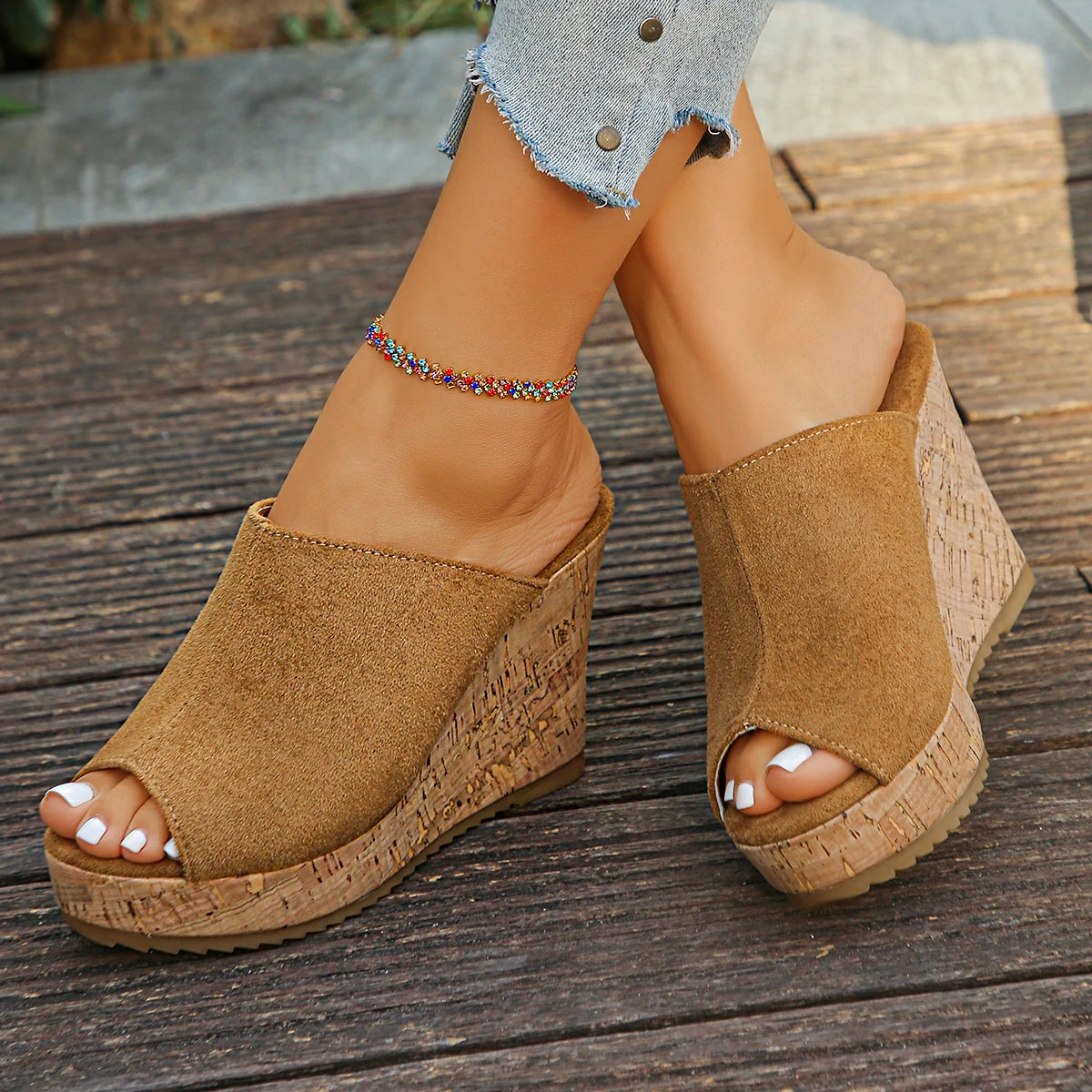 Women Wedges Sandals 2025 Fashion Platform Slippers Peep Toe Super High Heels Sandals Women Sexy Mules Shoes Zapatos De Mujer Zpaxo camel 41